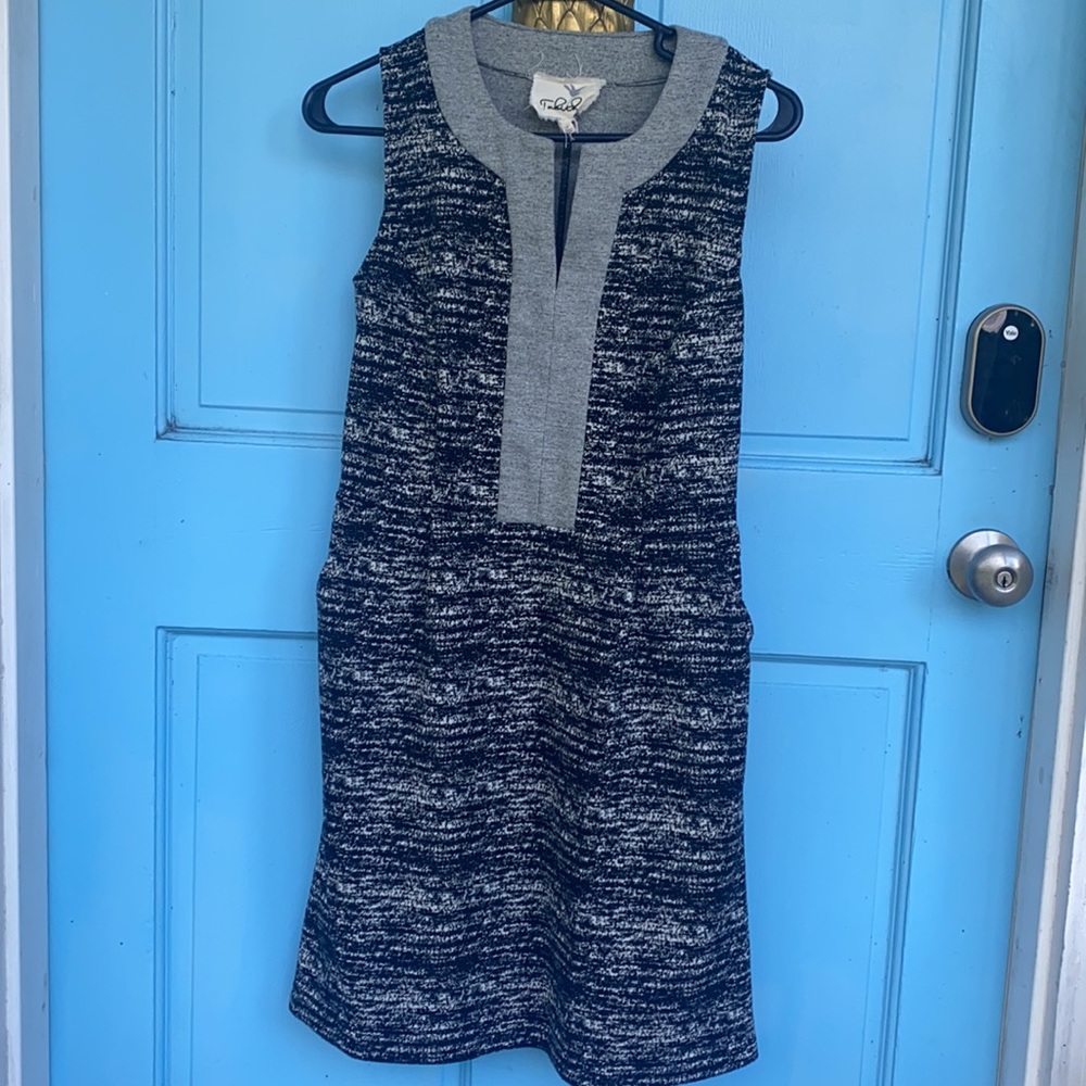 Anthropologie Tabitha Dress Sleeveless Shift Tweed Gray with Pockets size 6